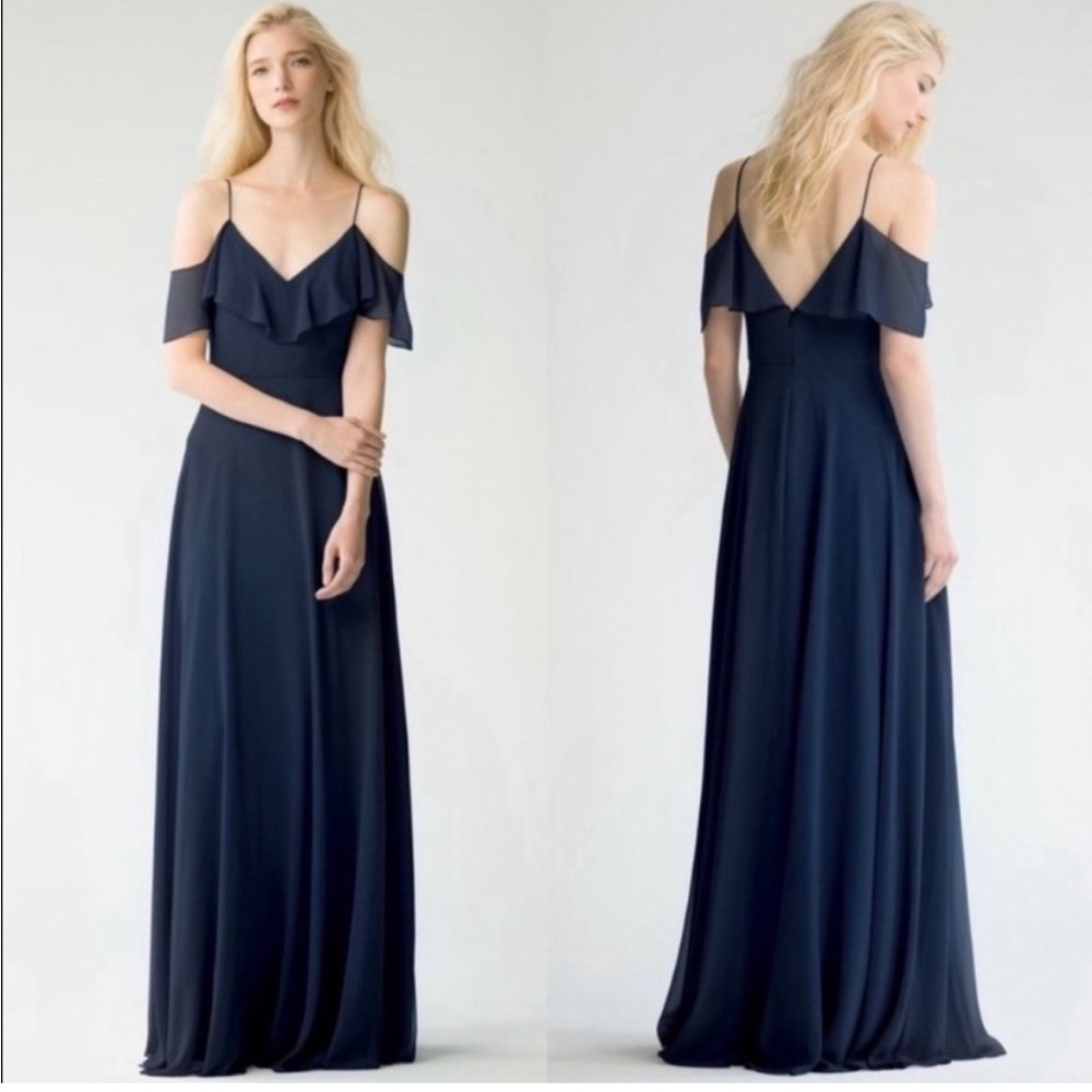 NWT!  Anthropologie BHLDN Jenny Yoo Mila Chiffon Gown Bridesmaid Navy (size 6)